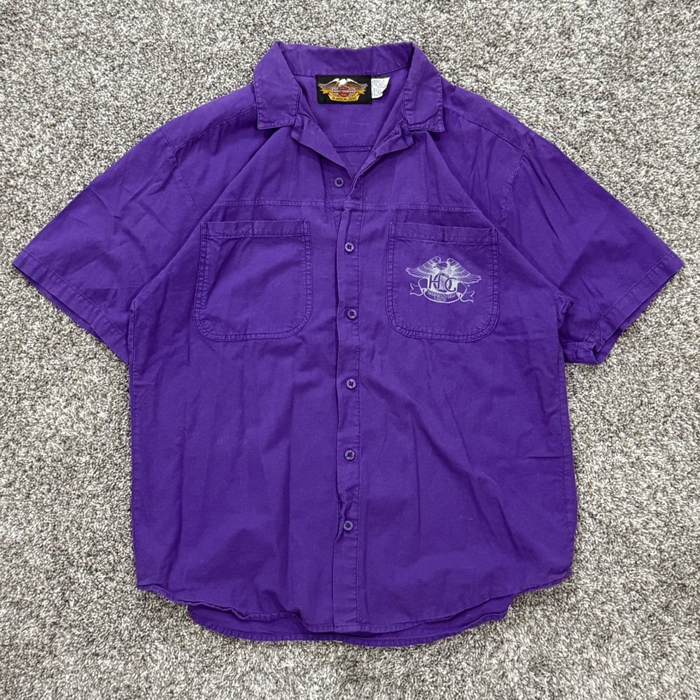 Vintage 1994 Harley-Davidson HOG Employee Purple Button‎ Up Shirt Mens S/M USA